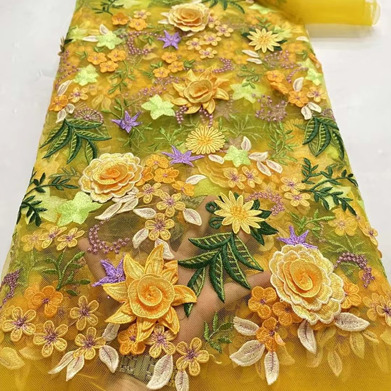 Textile And Sewing Supply - 90x130cm 3D 플로럴 자수 튤 레이스
