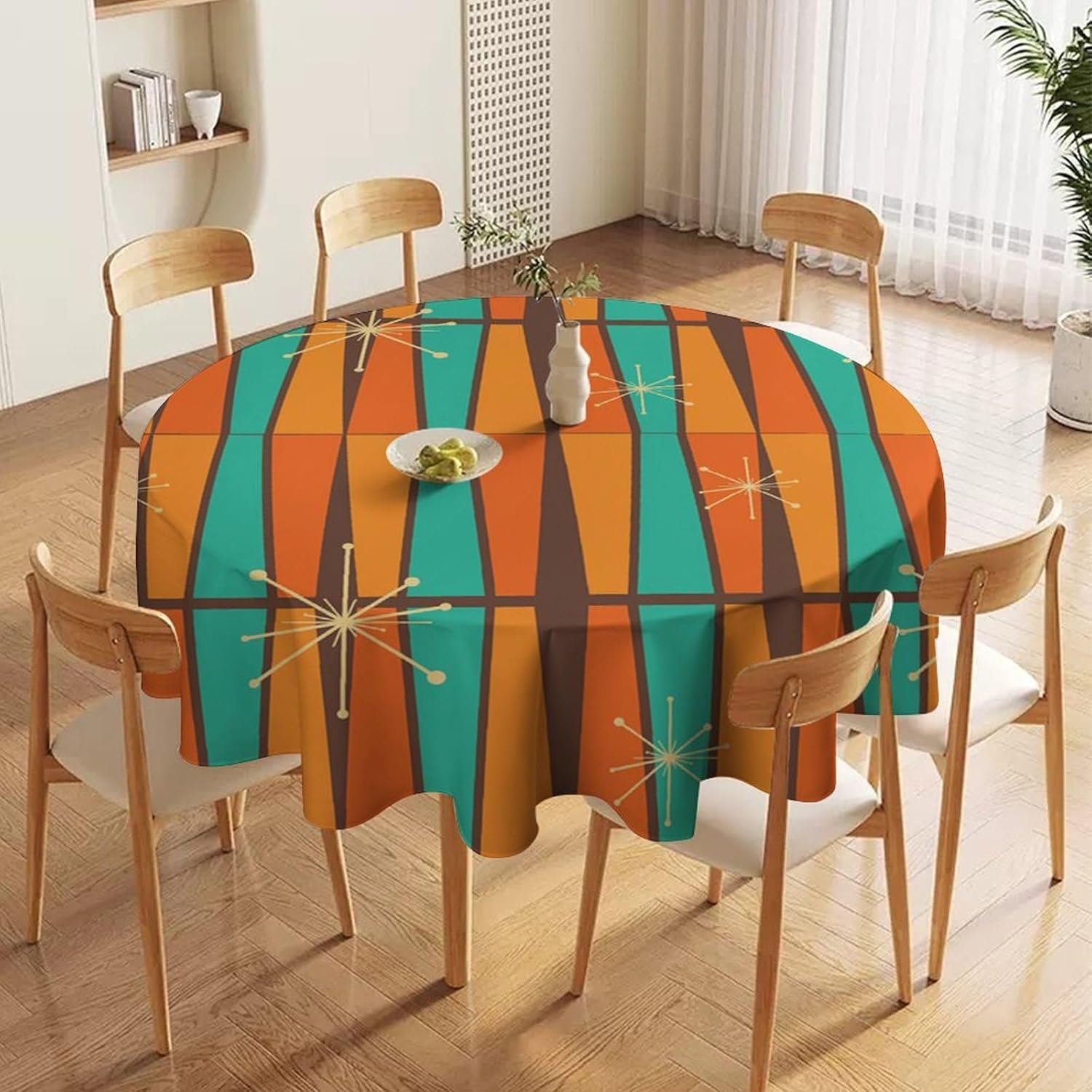 미드 센추리 모던 오렌지 옐로우 기하학 원형 테이블보  - Century Textile & Sewing Supply Online Shopping 리뷰 및 가격