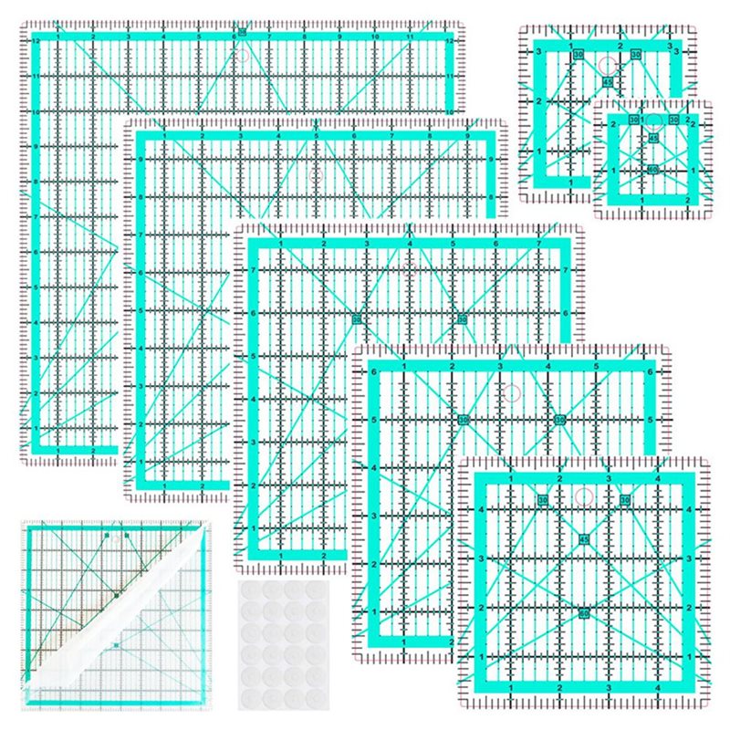A25F-블루 7피스 칼라 자, DIY 사각 퀼팅 자- - Quilting Ruler Square 리뷰 및 가격