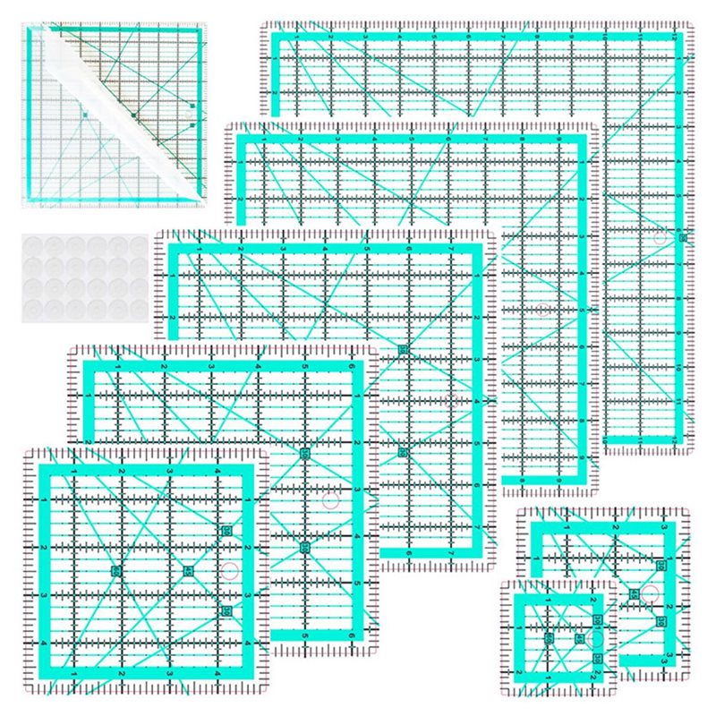 A25F-블루 7피스 칼라 자, DIY 사각 퀼팅 자- - Quilting Ruler Square 리뷰 및 가격